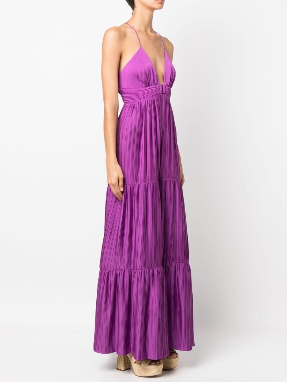 ba&sh Purple Pleated Wasta Satin Maxi Dress Size XS